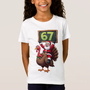 🎅🦃 Santa Riding a Turkey with Number 67 Funny T-Shirt