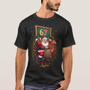 🎅🦃 Santa Riding a Turkey with Number 67 Funny T-Shirt