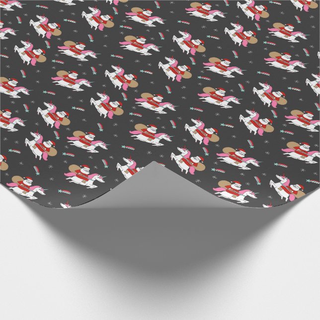 Santa Riding a Unicorn cute christmas charcoal Wrapping Paper (Corner)