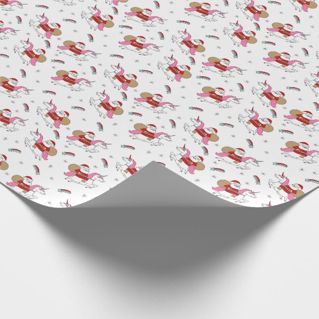 Santa Riding a Unicorn cute christmas Wrapping Paper (Corner)