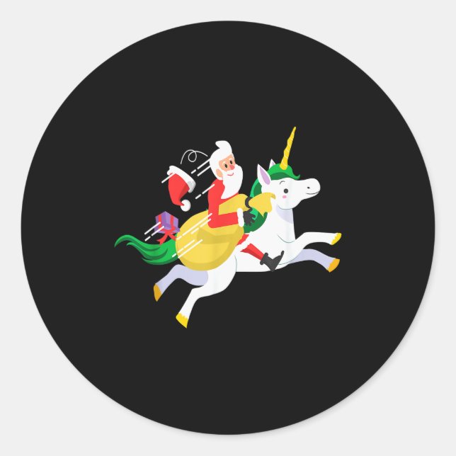 Santa Riding A Unicorn Funny Christmas Gift  Classic Round Sticker (Front)