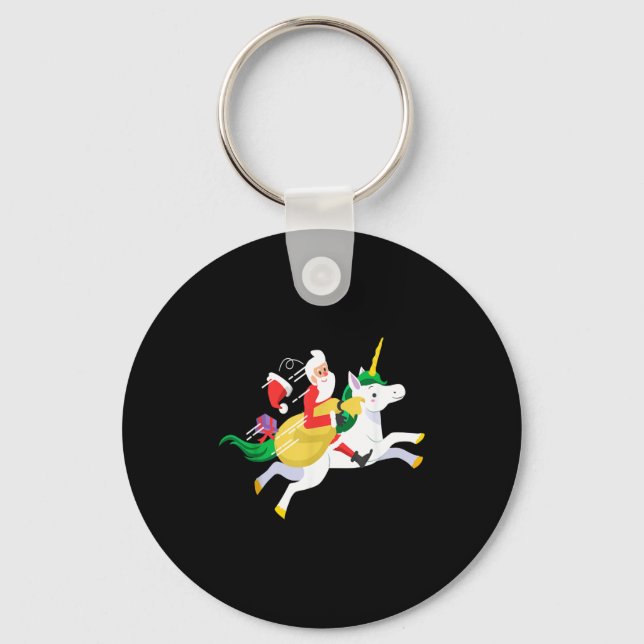 Santa Riding A Unicorn Funny Christmas Gift  Key Ring (Front)