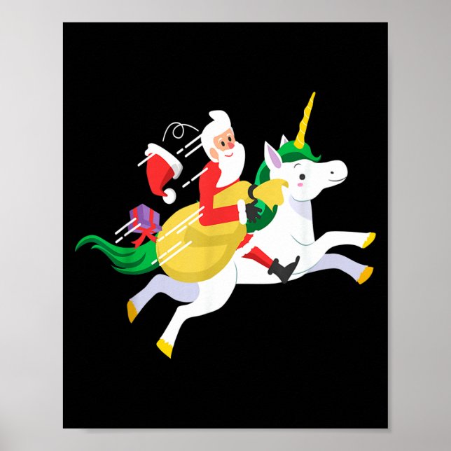 Santa Riding A Unicorn Funny Christmas Gift  Poster (Front)