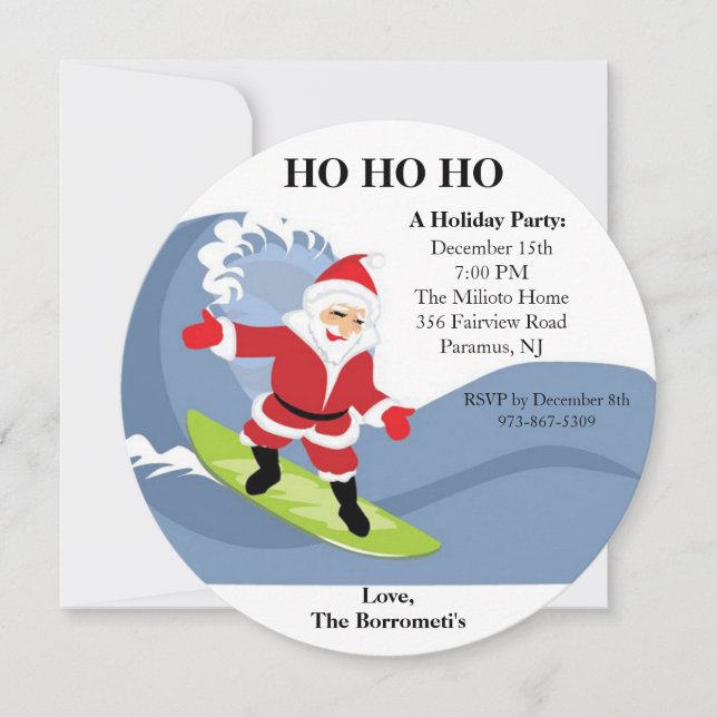 Santa Riding A Wave Christmas Invitation (Front)