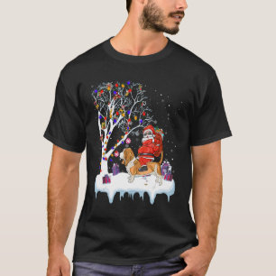 Santa Riding Basset Hound Dog Tree Lights Basset H T-Shirt