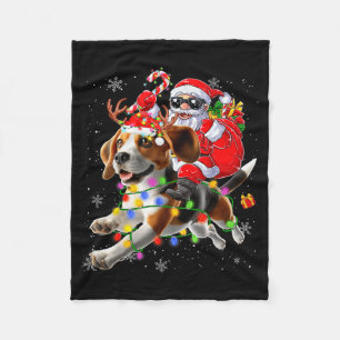 Santa Riding Beagle Christmas Lights Funny Dog Xma Fleece Blanket