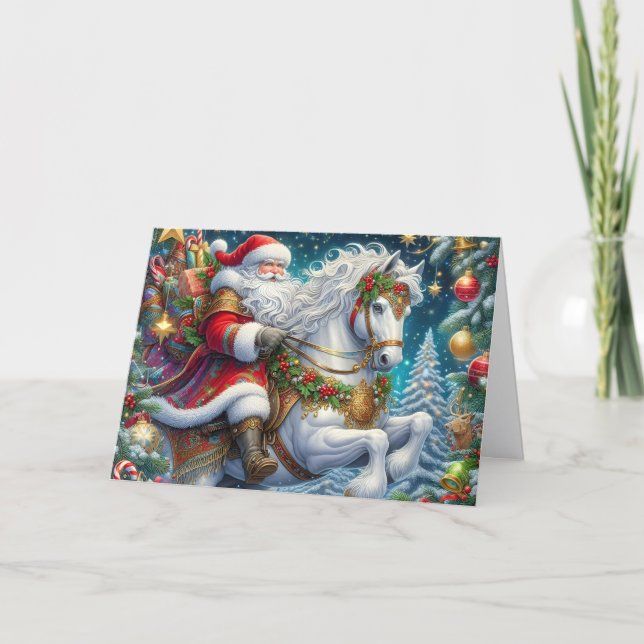 Santa Riding Beautiful Arabian Horse Holiday Card (Front)