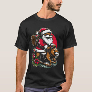 Santa Riding Beaver Christmas theme colours design T-Shirt