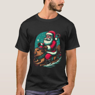 Santa Riding Beaver Christmas theme colours design T-Shirt