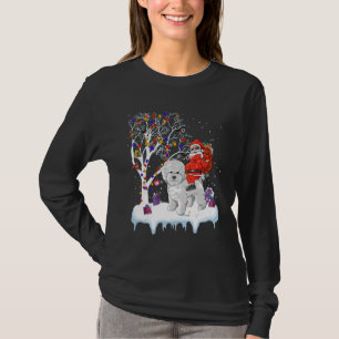Santa Riding Bichon Frise Dog Tree Lights Bichon F T-Shirt