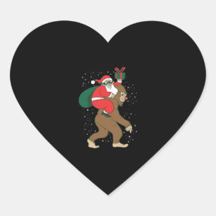 Santa Riding Bigfoot Funny Yeti Christmas design Heart Sticker