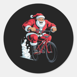 Santa Riding Bmx Lover Funny Holiday Christmas Xma Classic Round Sticker