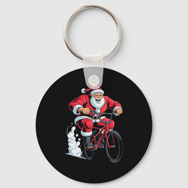 Santa Riding Bmx Lover Funny Holiday Christmas Xma Key Ring (Front)