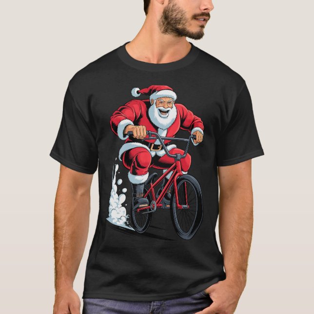 Santa Riding Bmx Lover Funny Holiday Christmas Xma T-Shirt (Front)