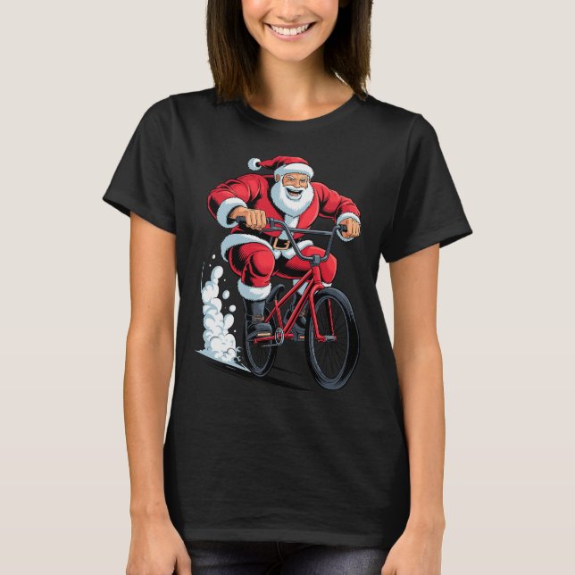 Santa Riding Bmx Lover Funny Holiday Christmas Xma T-Shirt (Front)