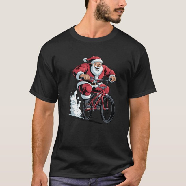 Santa Riding BMX Lover Funny Holiday Christmas Xma T-Shirt (Front)