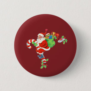 Santa Riding Candy Cane 6 Cm Round Badge