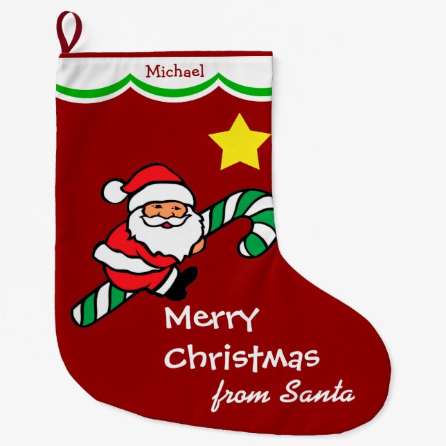 Santa Riding Candy Cane  Large Christmas Stocking (Front)