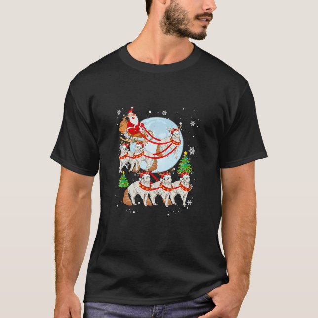 Santa Riding Cat Reindeer Funny Christmas T-Shirt (Front)