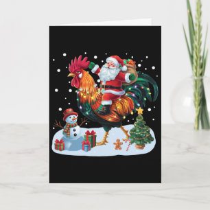Santa Riding Chicken Funny Xmas Lights Chicken Lov Card