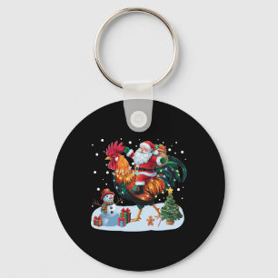 Santa Riding Chicken Funny Xmas Lights Chicken Lov Key Ring
