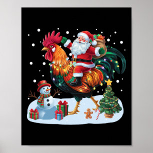 Santa Riding Chicken Funny Xmas Lights Chicken Lov Poster