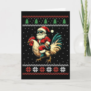 Santa Riding Chicken Ugly Christmas Sweater Farmer Card