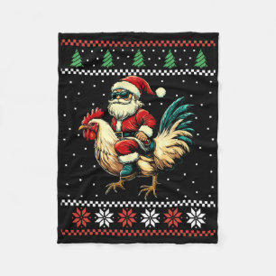 Santa Riding Chicken Ugly Christmas Sweater Farmer Fleece Blanket
