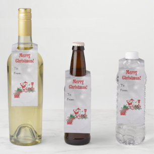 Santa Riding Christmas Peppermint Candy Train Bottle Tag