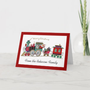 Santa Riding Christmas Train Personalised Cards