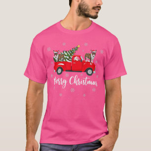Santa Riding Christmas Tree Truck Bull Terrier Dog T-Shirt