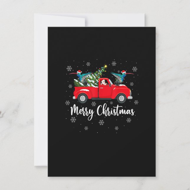 Santa Riding Christmas Tree Truck Hummingbird Chri Invitation (Front)