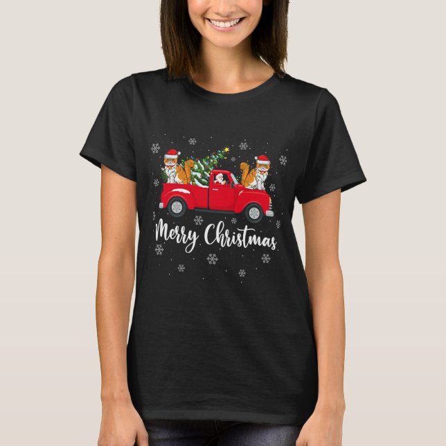 Santa Riding Christmas Tree Truck Persian Cat Chri T-Shirt (Front)