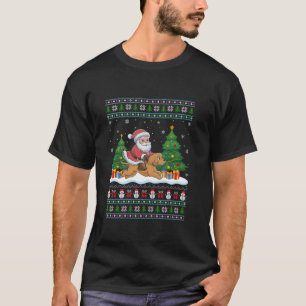 Santa Riding Cockapoo Dog Tree Lights Ugly Christm T-Shirt
