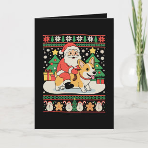 Santa Riding Corgi Dog Ugly Christmas Xmas Holiday Card