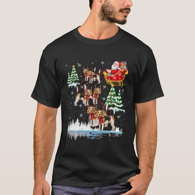 Santa Riding Dachshund Reindeer Christmas Pajama M T-Shirt (Front)