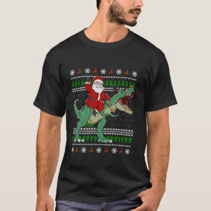 Santa Riding Dino Funny Christmas Ugly Sweater T S