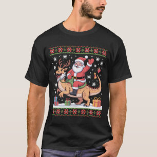 Santa Riding Dinosaur Christmas Art T-Shirt