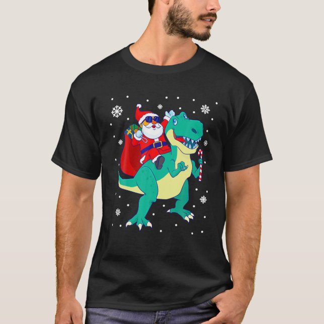 Santa Riding Dinosaur Christmas T - Rex Rawr Men T-Shirt (Front)