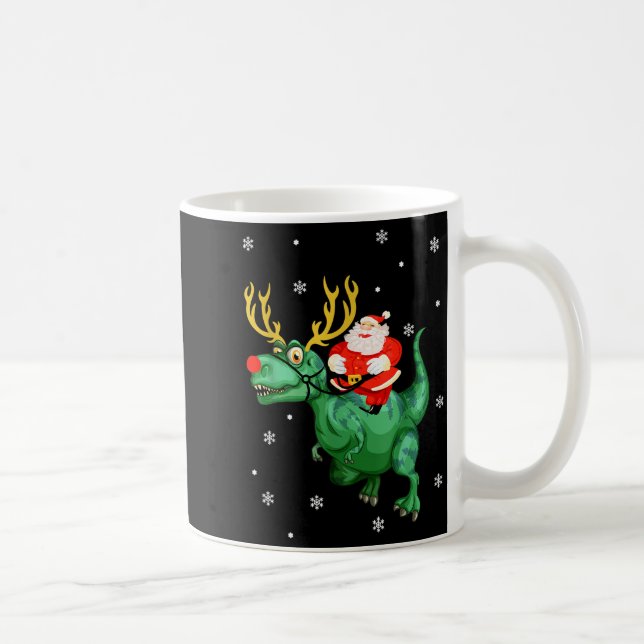 Santa Riding Dinosaur Funny Merry Christmas Lover  Coffee Mug (Right)