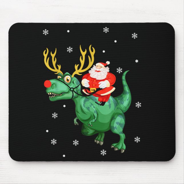 Santa Riding Dinosaur Funny Merry Christmas Lover  Mouse Mat (Front)