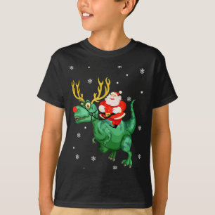 Santa Riding Dinosaur Funny Merry Christmas Lover  T-Shirt