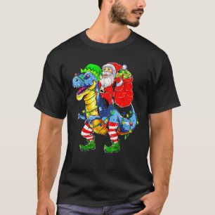 Santa Riding Dinosaur Rex Christmas Boys Men Xmas  T-Shirt