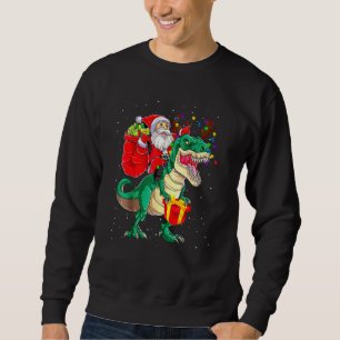 Santa Riding Dinosaur Rex Christmas Pajama Kids Bo Sweatshirt