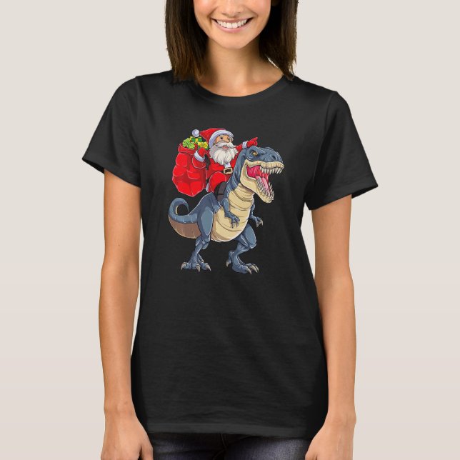Santa Riding Dinosaur rex Christmas Xmas Holiday B T-Shirt (Front)
