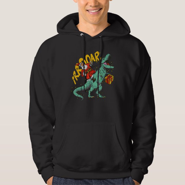 Santa Riding Dinosaur rex Christmas Xmas Kids Boys Hoodie (Front)