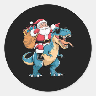 Santa Riding Dinosaur T Rex Christmas Boys Men Gir Classic Round Sticker