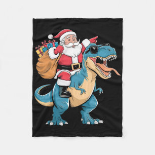 Santa Riding Dinosaur T Rex Christmas Boys Men Gir Fleece Blanket