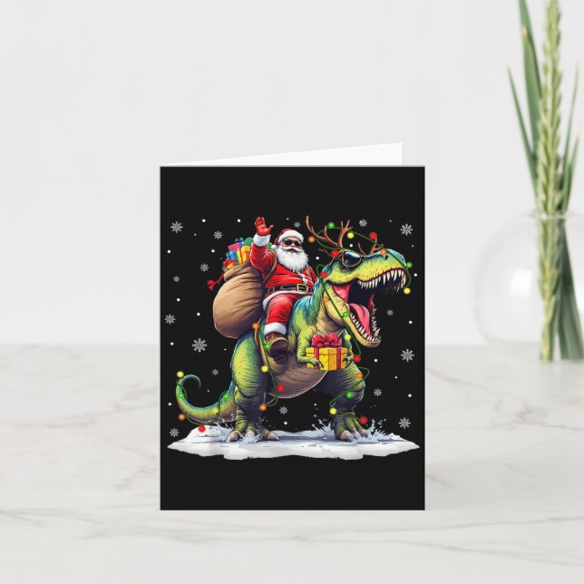 Santa Riding Dinosaur T Rex Christmas Boys Men Xma Card (Front)