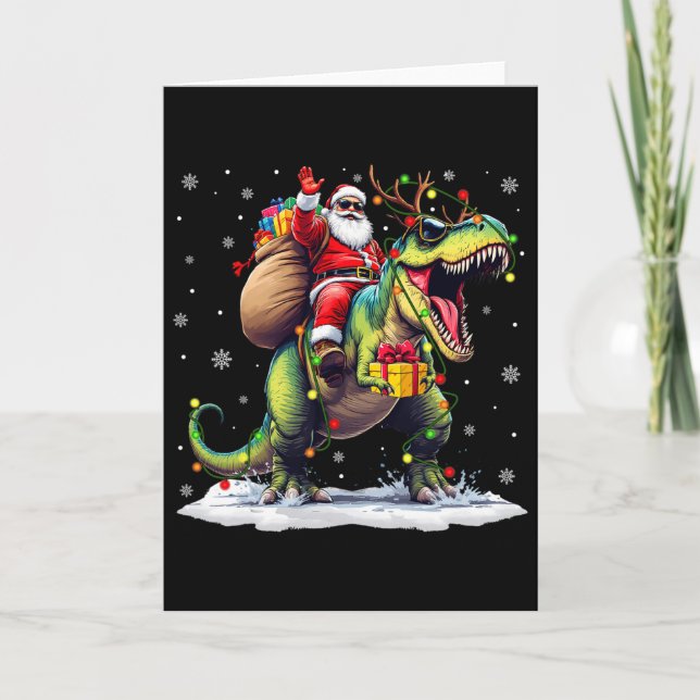 Santa Riding Dinosaur T Rex Christmas Boys Men Xma Card (Front)